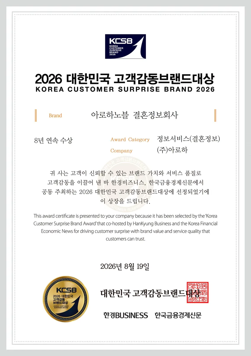 2026 대한민국 고객감동브랜드대상 결혼정보 부문 수상